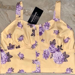 Yellow And Floral Print Crop Top