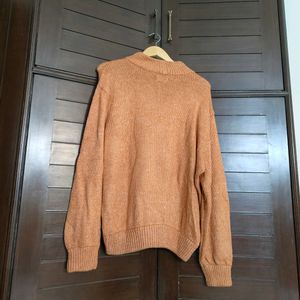 Women Orange Crew Neck Oversized Knit Rib Sweater