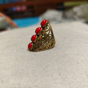 Pure Brass Antique Ring With Original Coral Stones