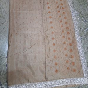 Beige Silk Saree With Embroidery Work