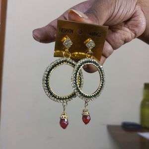 Red And Gold Stone Shining Earrings