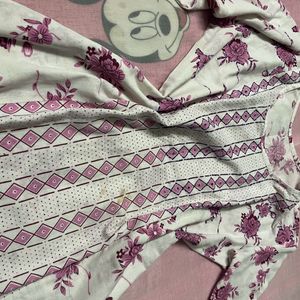 White Purple Printed Kurti