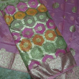 Organza Suit With Banarasi Dupatta