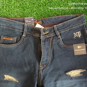 Men's Navy Blue Denim Jeans For Festival