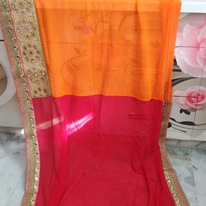 Saree With Shading Of Orange And Red Colour Beauti