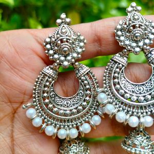 Trendy Silver Oxidized Hanging Earring