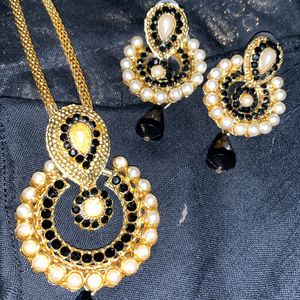 Black Ethnic Earrings & Pendent