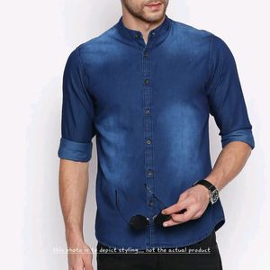 Gesture Denim Casual Shirt With Mandarin Collar