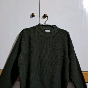 Army Green Dropped Shoulders Sweater