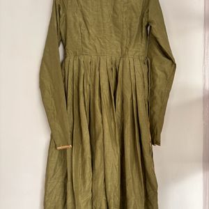 Olive Pleated Kurta-XS