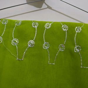 Lime Green Sequins Saree