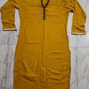 Yellow Straight Embroidered Kurta!