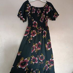 Up Knee Length Flared Dress  Black