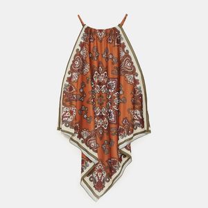 Zara Basics Copper Cream Paisley Print Scarf Top S