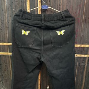 Black Jeans With Butterfly Print On Back Pockets