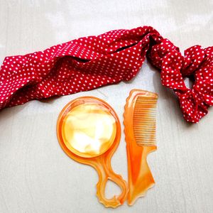 Butterfly Mirror, Comb And Red Polkadot Scrunchie