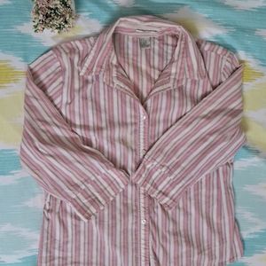 Pink And White Korean Style Striped Shirt