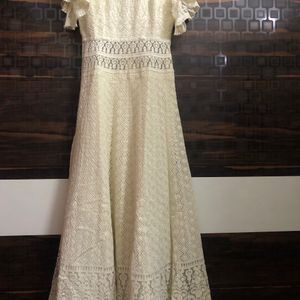 Off White lucknowi Gown With Dupatta