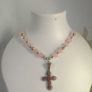 pink dazzling cross necklace 🌷💓