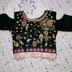 Green Padded Blouse (Pink & Golden Work)