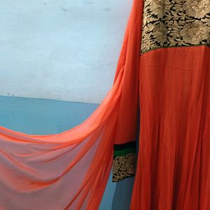 Orange Anarkali Suit With Dupatta 🟠