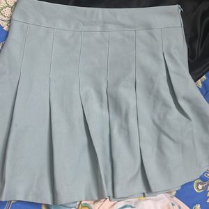 Korean Plated Pastel Blue Mini Skirt Full Coverage