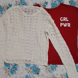 Combo Of Two Crop Tops (Red And white Net Top)