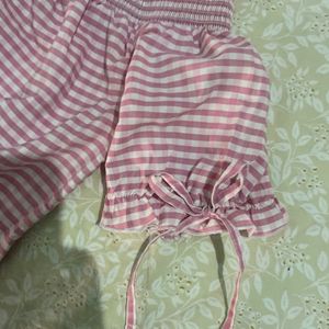 Pink Gingham Off Shoulder Top With Bow Detailing