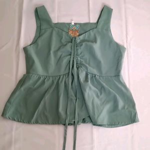 Green Babydoll Ruched Front Top