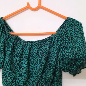 Green Leopard Print Crop Top XS-S