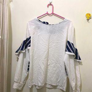 Korean Stylish White+Navy Blue Mix Top