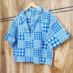 Blue Printed Crop Shirt Size-38