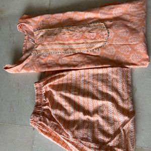 Orange Kurti N Pant Set