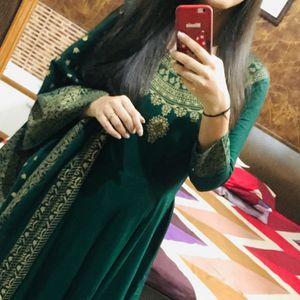 Green Anarkali Kurta With Dupatta