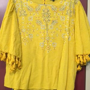 Mustard Colour Top With Puffed Sleeves
