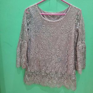 Pink Net Design  On Full Body Short Top With S