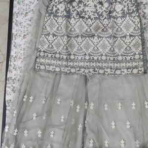 Grey Shining Kurta Plazoo Set