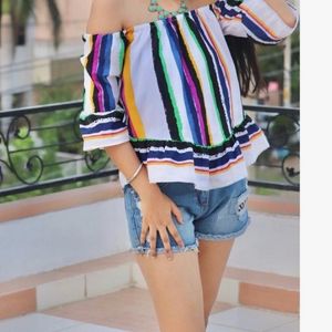 Offf Shoulder Multi Color Top