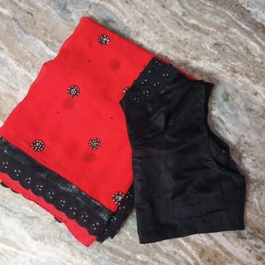 Red And Black Saree.