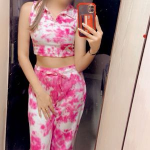 Tie Dye Pink White Co Ord Set Size S