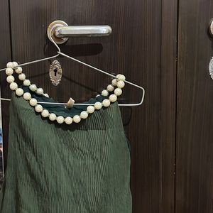 Green Top With Pearls Detailing Neck