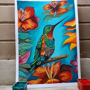 Hummingbird Painting On A4 Sheet