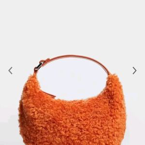 MANGO orange Handle Bag With Faux Fur