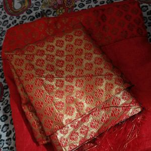 Red Saree With Blouse Piece