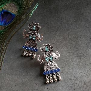 Oxidized Blue Elephant Earrings