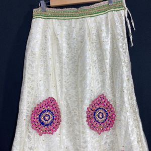 Women White Heavy Printed Lehenga Choli With Red P