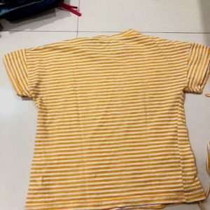 Yellow And White Line Crop Top