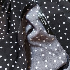 Black Polka Doted High neck Flared Dress