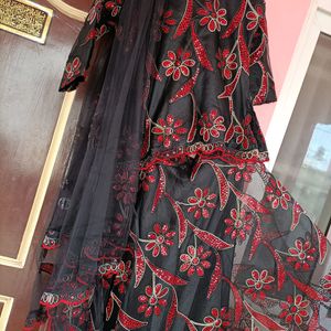 Diwali Sale Price Drop Net Lehenga Black