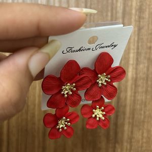 Red Double Flower Earrings